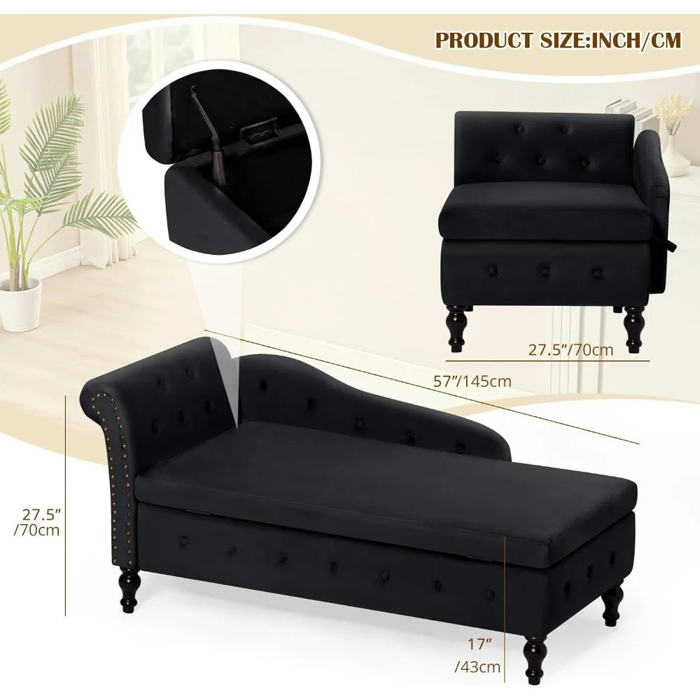 HUANZHUANG Button Tufted Velvet Chaise Lounge With Storage