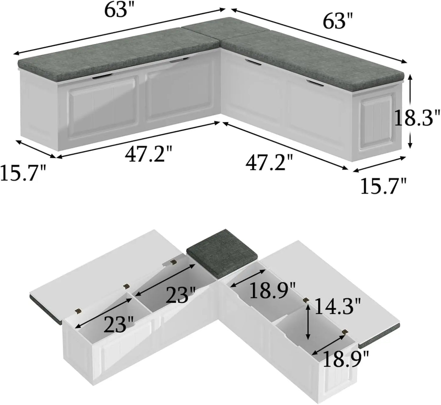 XMSJH L Shape Storage Bench Nook With Cushion Seating