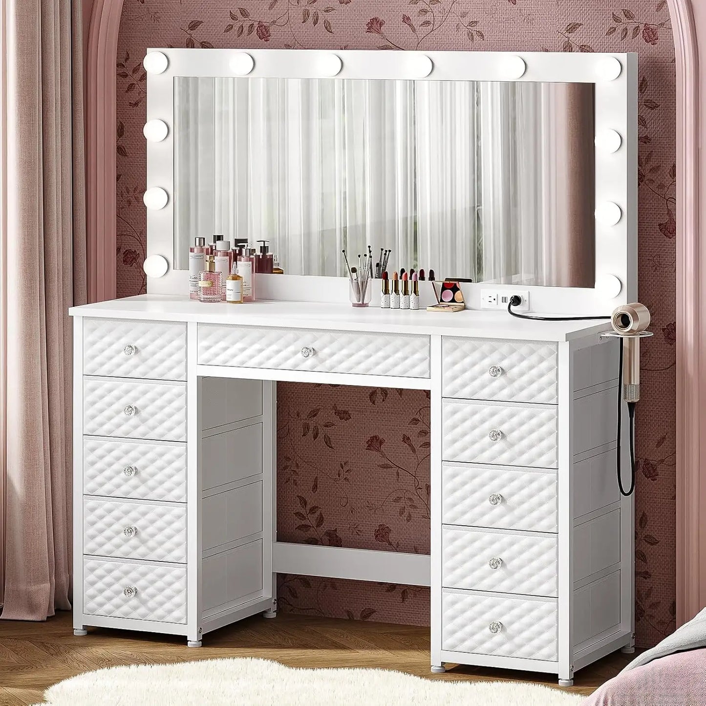 XMSJ Makeup Vanity Desk With Mirror And Power Strip