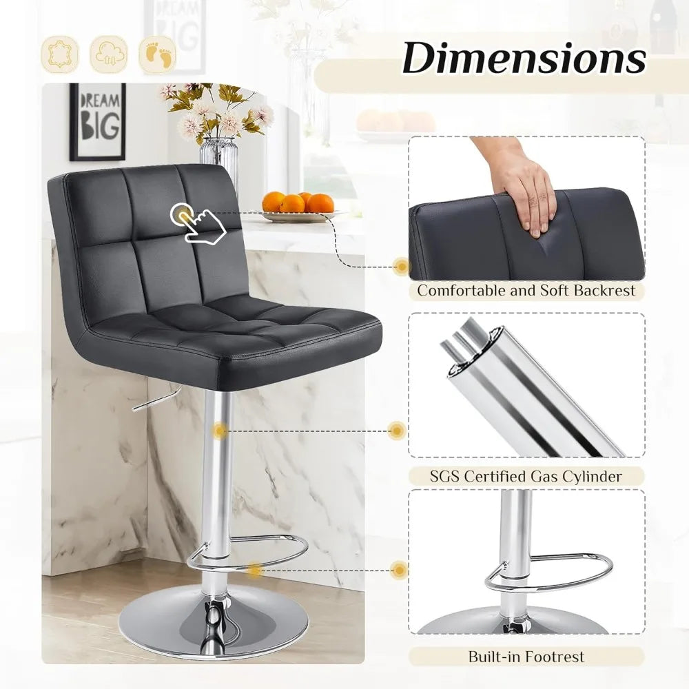 Upholstered PU Leather Saddle Bar Stools With Metal Base