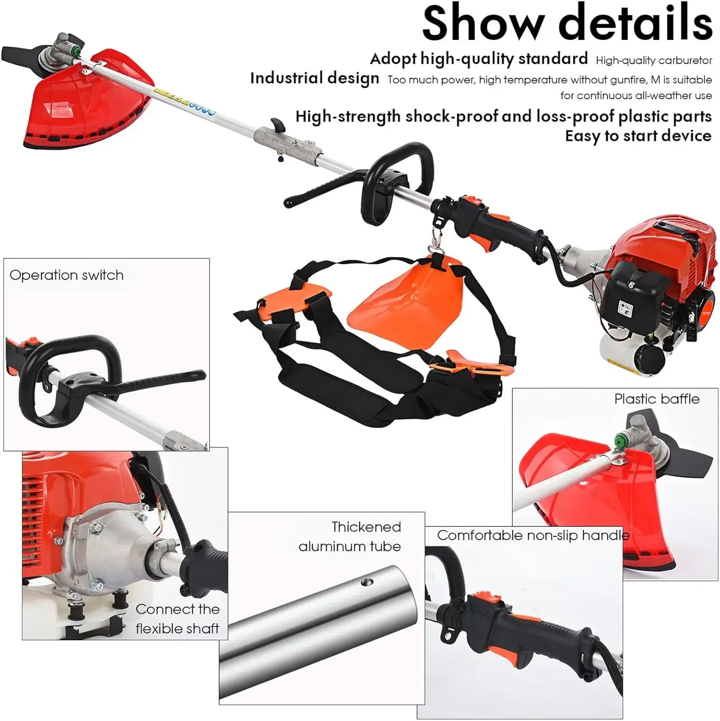 Lawn Mower 5 in 1 Weed Eater Powerful 52cc Petrol Hedge Trimmer Gas Powered Accessories Red