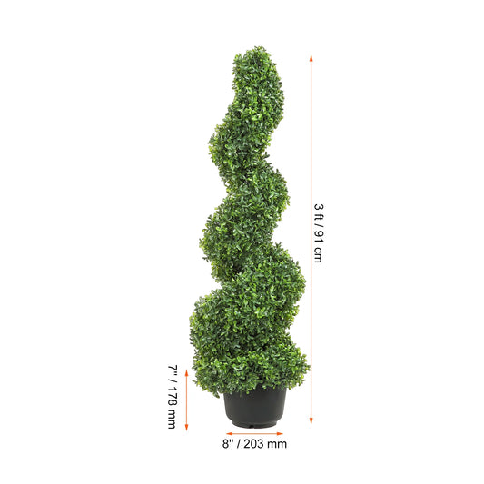 SucceBuy Artificial Boxwood Tower Topiary Spiral Plant 24 Inch 36 Inch 48 Inch High Decorative Green Plastic PE Tree