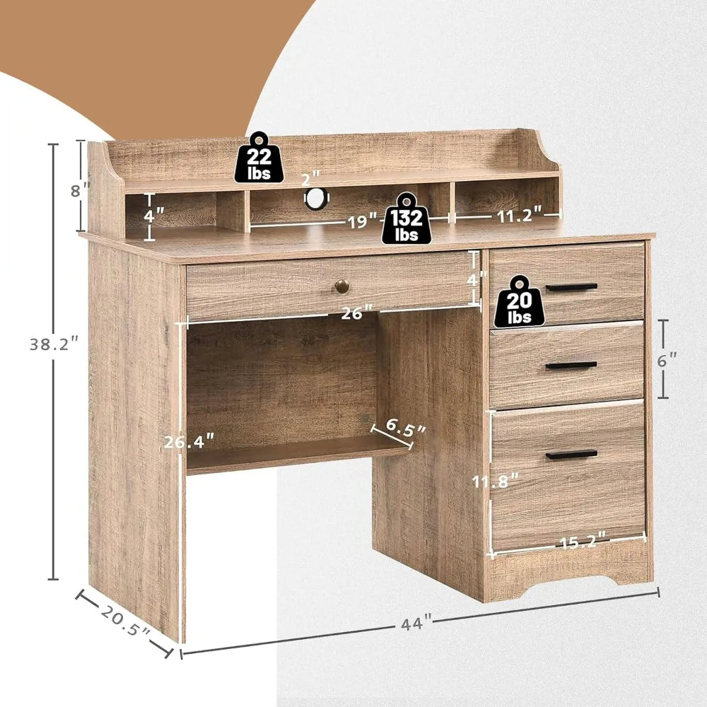 Catrimown Computer Desk with Drawers and Hutch, Wood Executive Desks for Home Office Bedrooms Desk Student Teen Writing Table