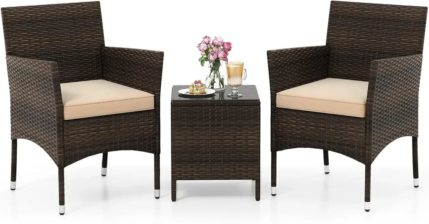 ANGDUO Outdoor Wicker Patio 3 Piece Bistro Set With Table