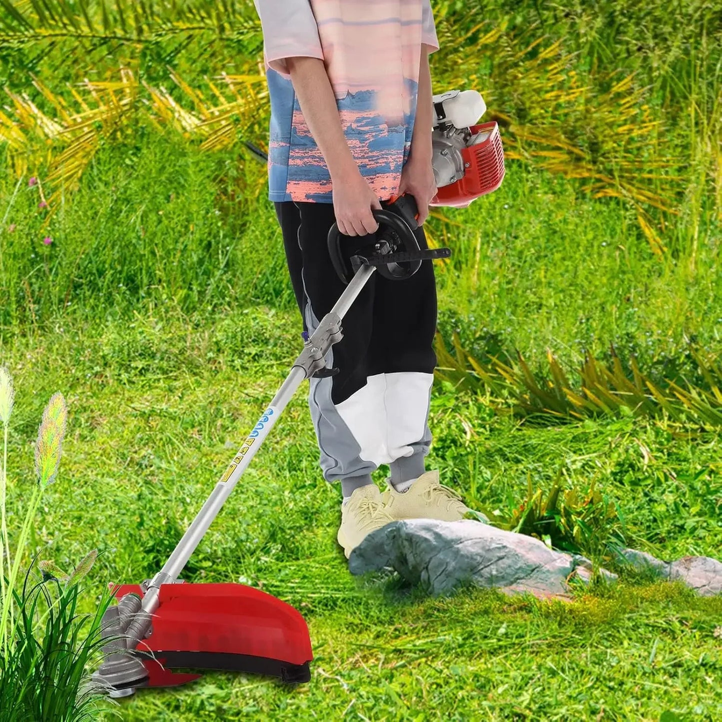 Lawn Mower 5 in 1 Weed Eater Powerful 52cc Petrol Hedge Trimmer Gas Powered Accessories Red