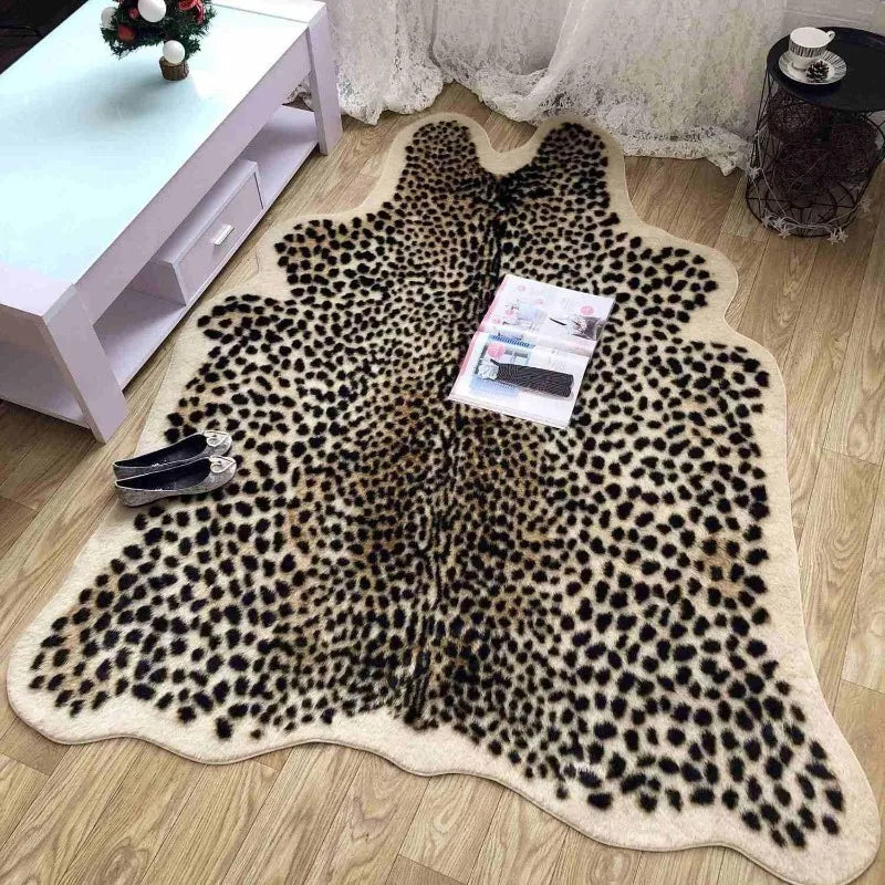 Hign Concerned Leopard Print Faux Cowhide Area Rug Decor