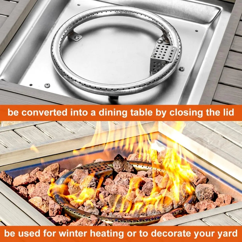 28 Inch Propane Fire Pit Table, Outdoor Gas Fire Pits with Lid & Lava Rock, 50000 BTU Firepit for Dinning, Party in Outside, Pat