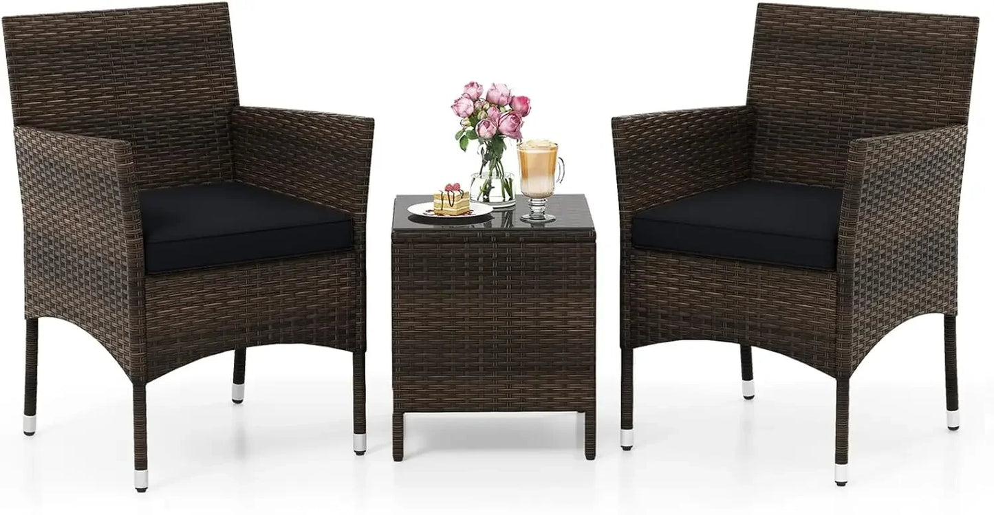 ANGDUO Outdoor Wicker Patio 3 Piece Bistro Set With Table