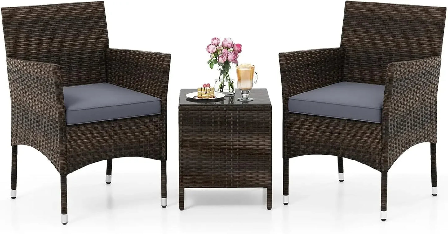ANGDUO Outdoor Wicker Patio 3 Piece Bistro Set With Table