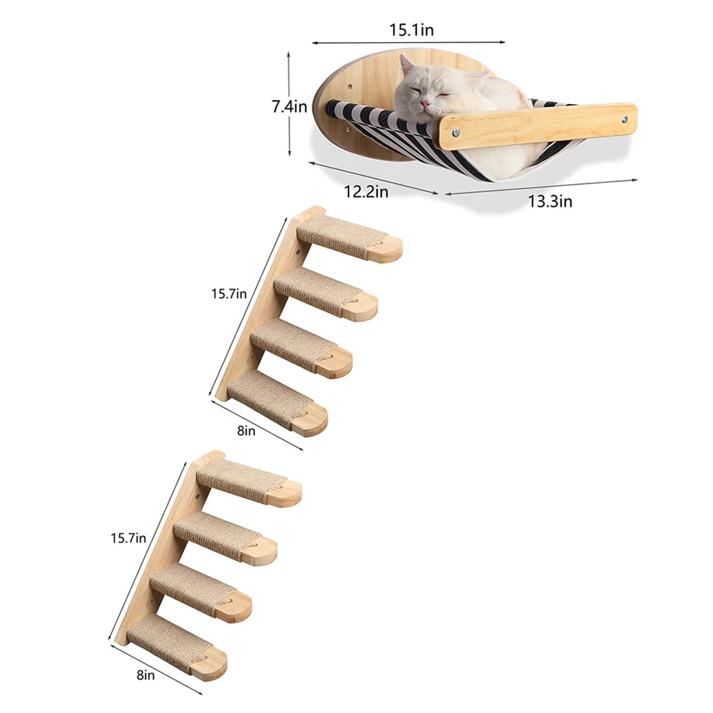 PETRAVELCN Cat Wall Mounted Hammock And Scratching Posts Set