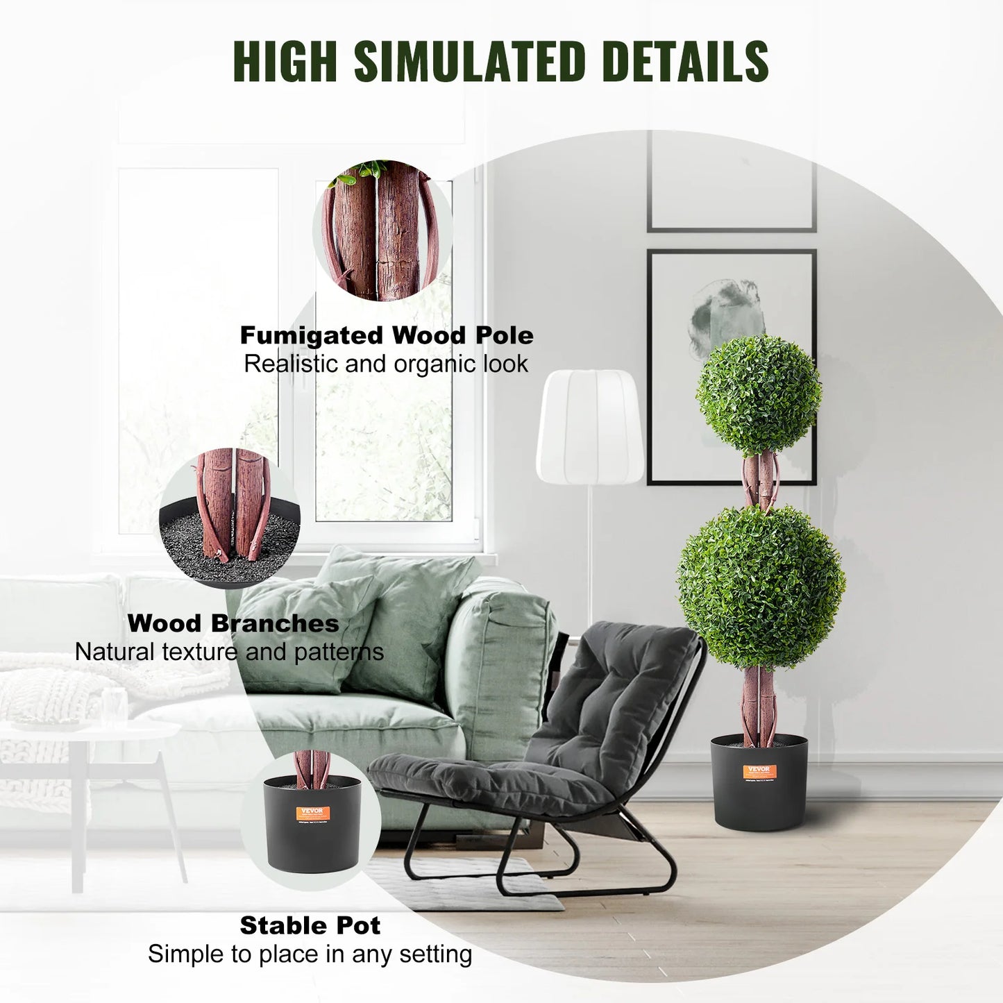 VEVOR Artificial Boxwood Topiary Tree Faux Plant with Extra Leaves Pot Small Decoration UV Rated Set for Home Decor Indoor Outdoor
