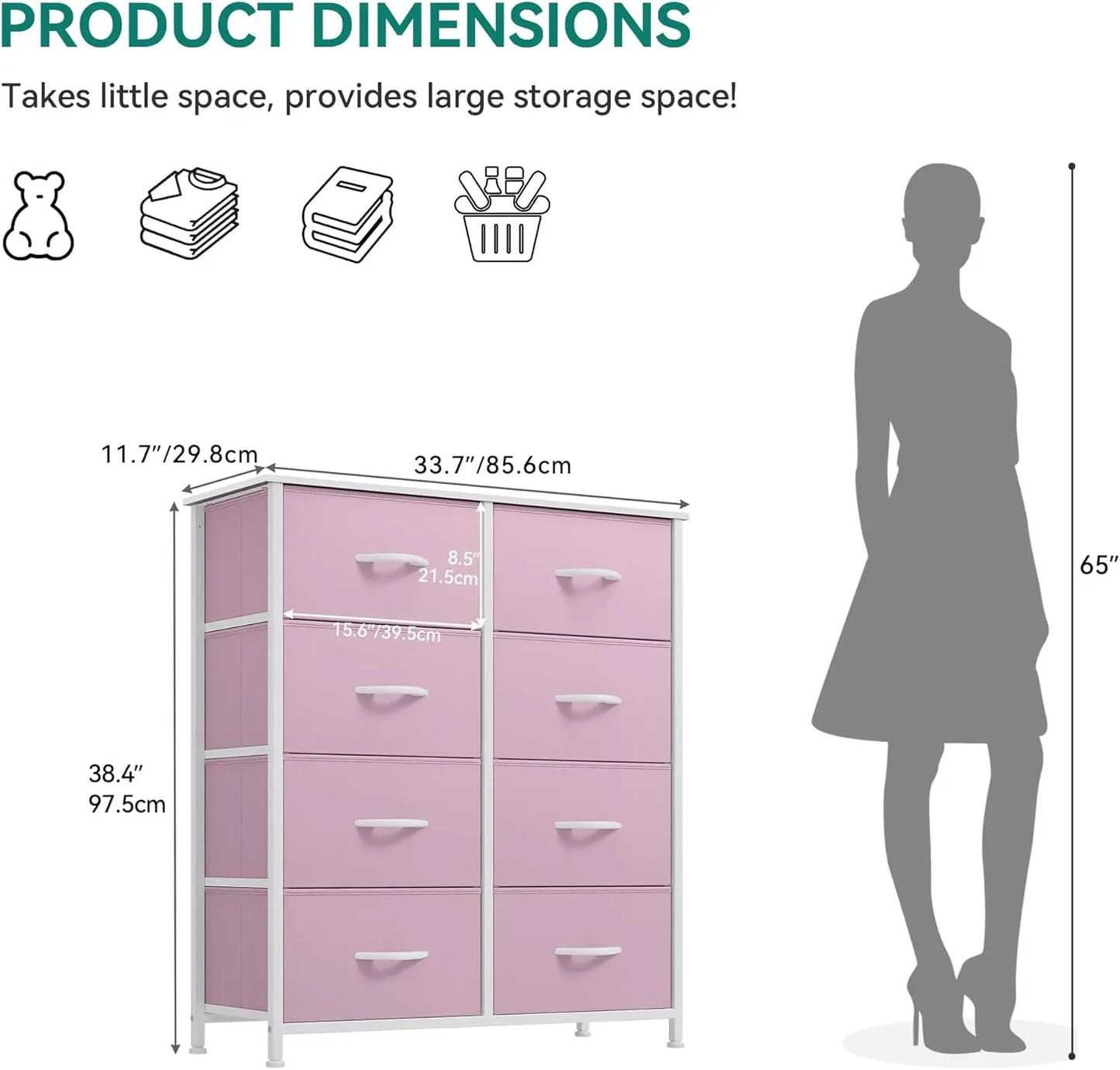 Hign Concerned Fabric Tall Dresser Tower With Eight Drawers