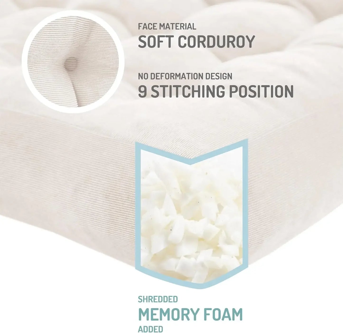 Floor Pillow Set of 2 Square Large Pillows Seating for Adults Tufted Corduroy Cushions for Balcony Outdoor Tatami Living Room