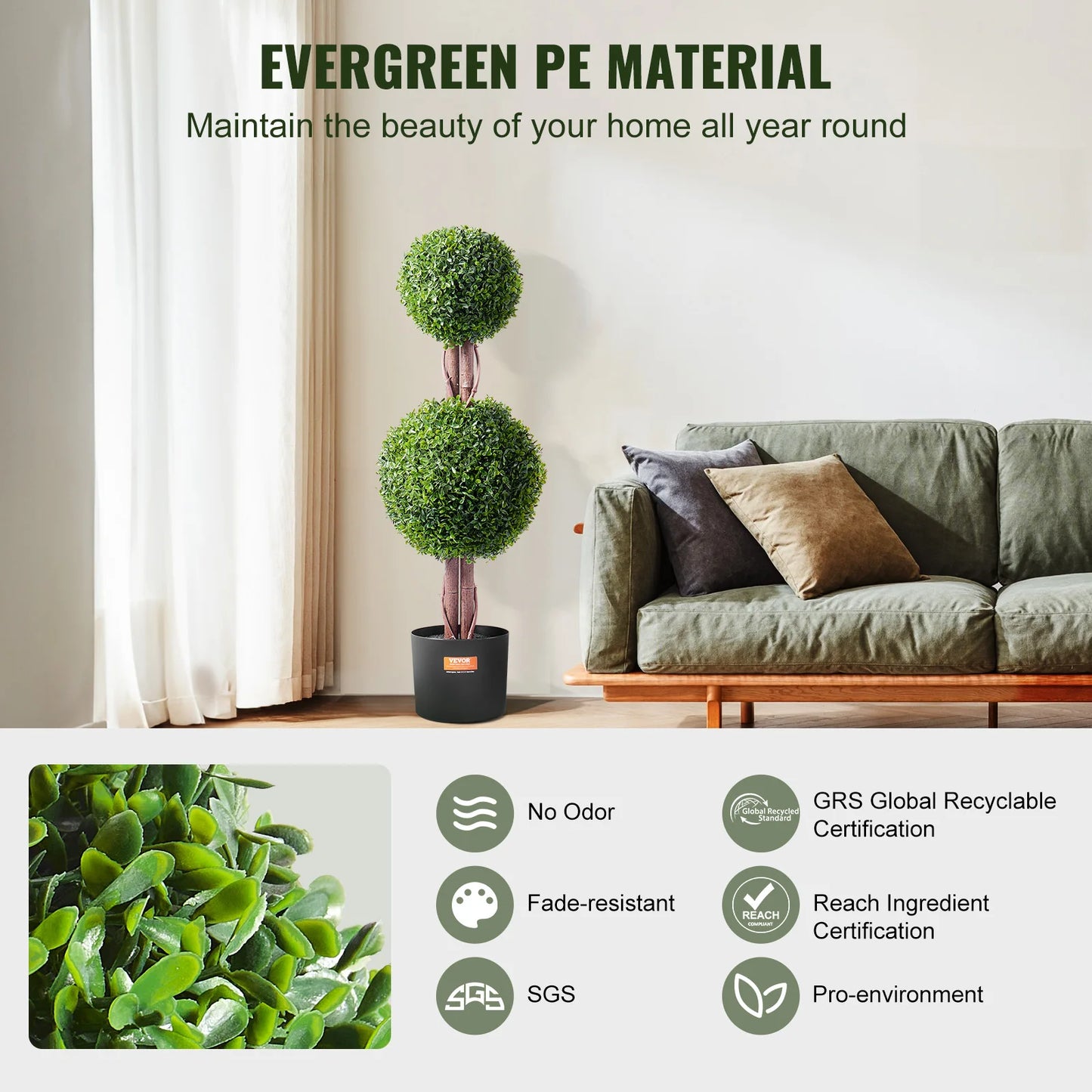 VEVOR Artificial Boxwood Topiary Tree Faux Plant with Extra Leaves Pot Small Decoration UV Rated Set for Home Decor Indoor Outdoor