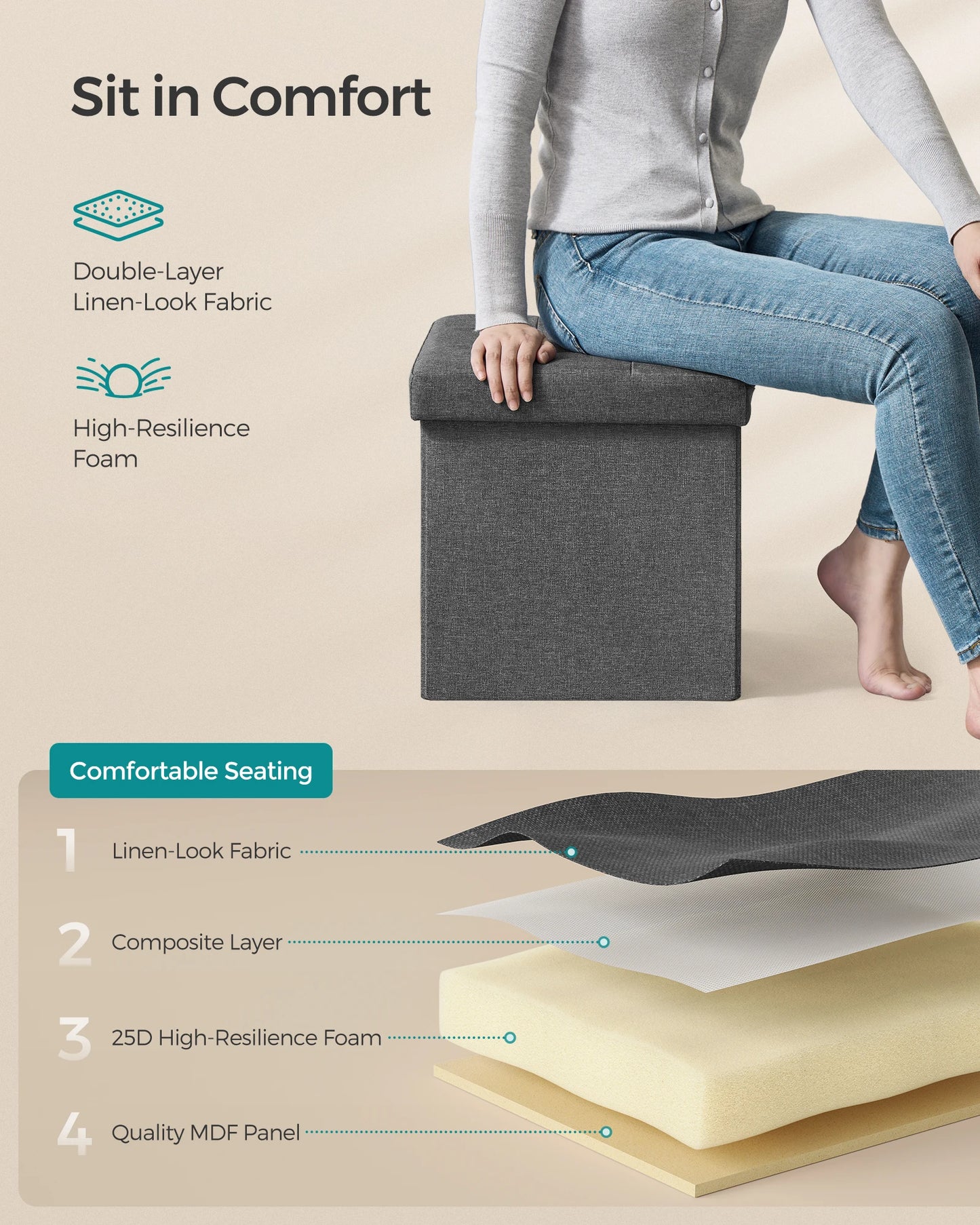 Songmics Mazie Collection Folding Storage Ottoman Bench