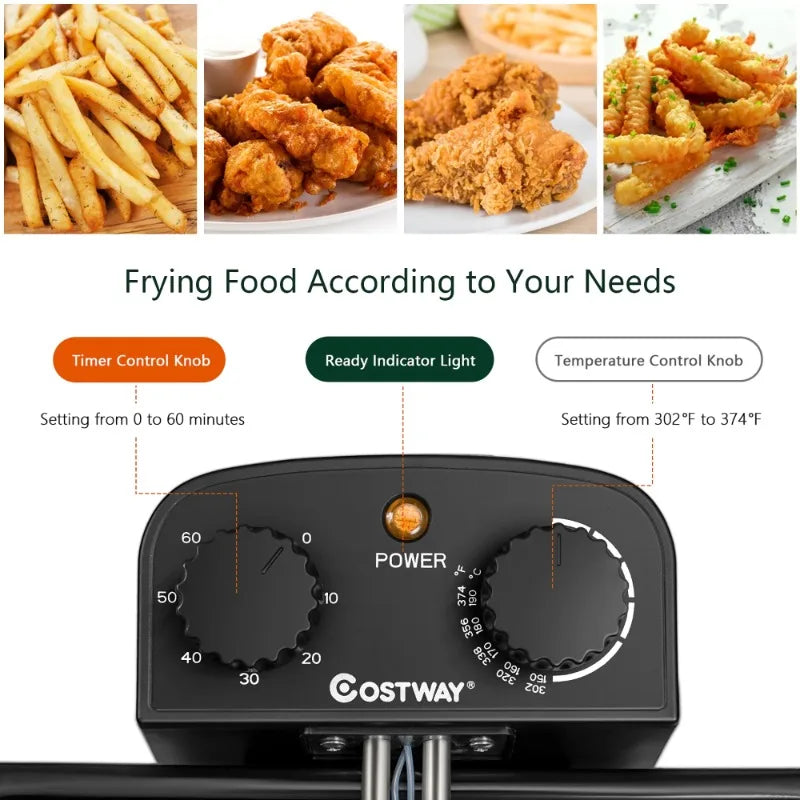 Costway Electric Deep Fryer 1700W Triple Basket Stainless