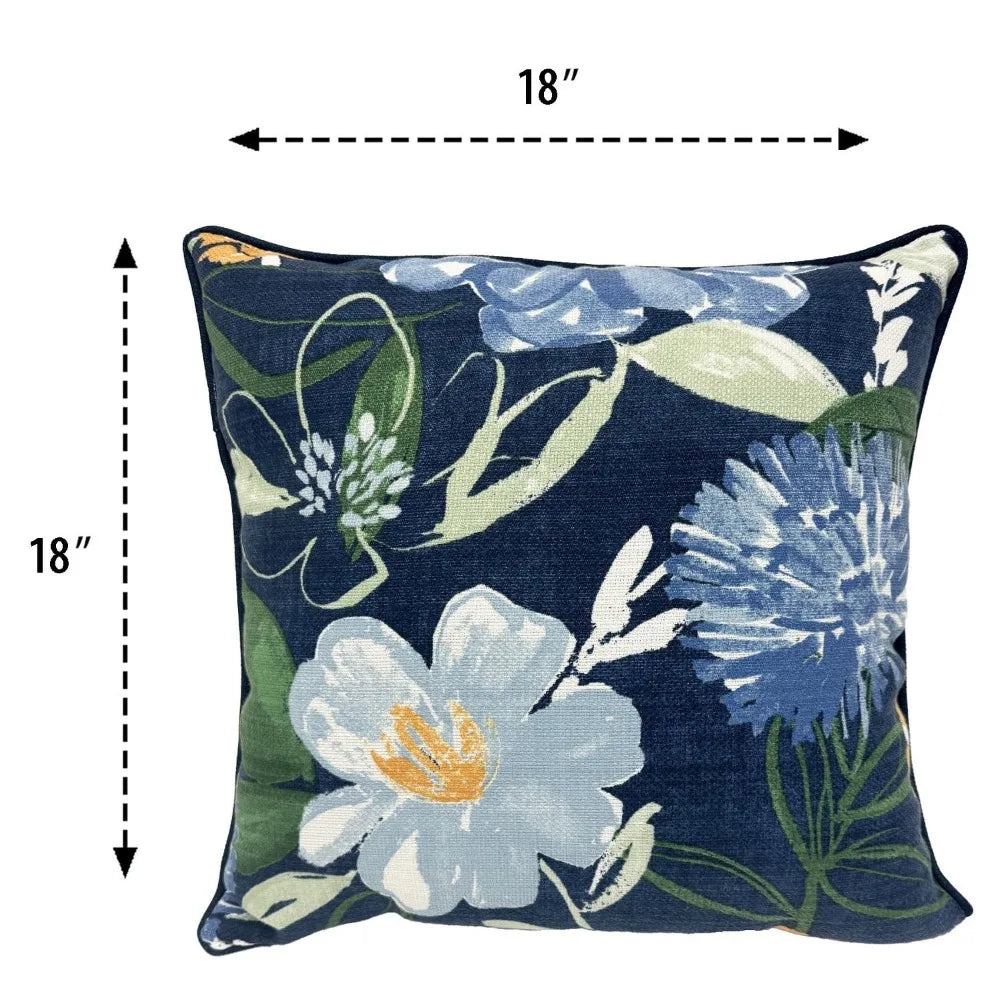 Blue Floral Outdoor Throw Pillow