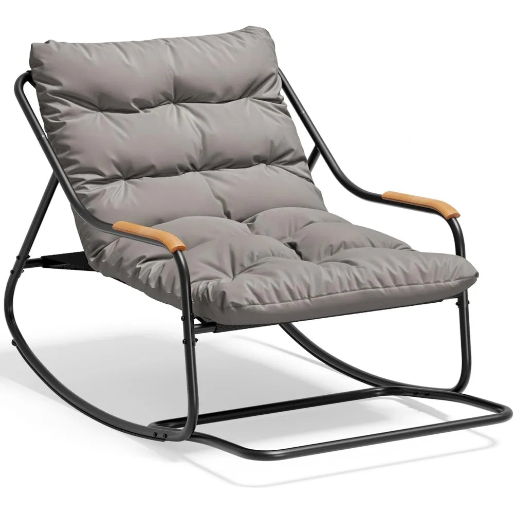 Modern Morocco Oversized Rocking Patio Chair With Teak Arms