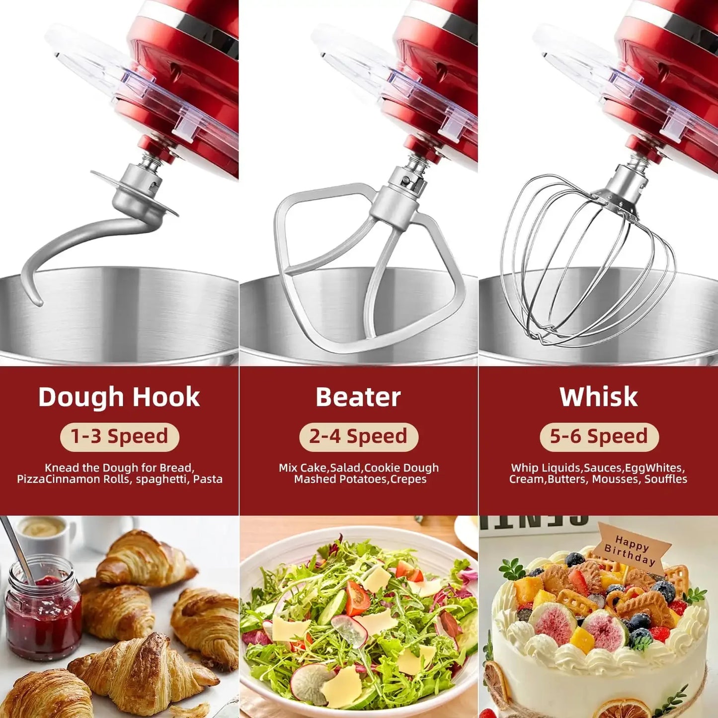 SZRSTH Electric Stand Mixer 3 In 1 Dough Beater Whisk