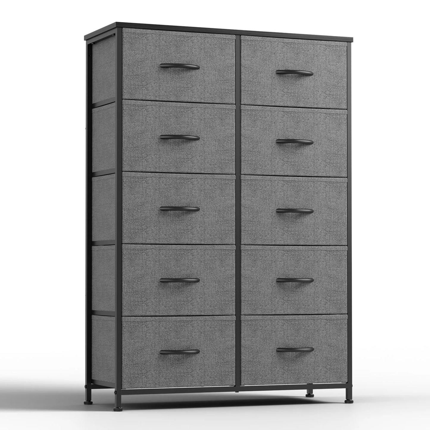 JHK Modern Bedside Table With Ten Fabric Drawers Nightstand