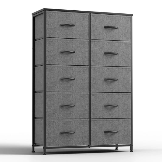 JHK Modern Bedside Table With Ten Fabric Drawers Nightstand