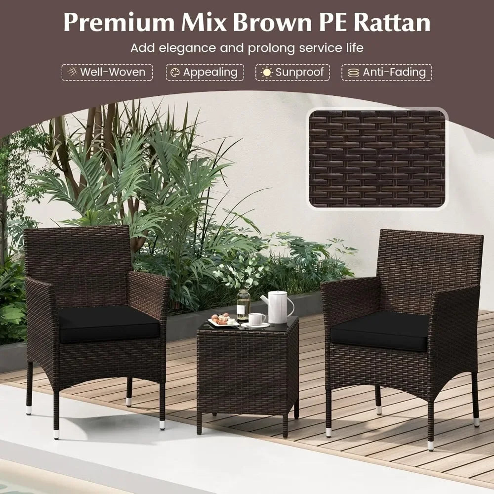 ANGDUO Outdoor Wicker Patio 3 Piece Bistro Set With Table