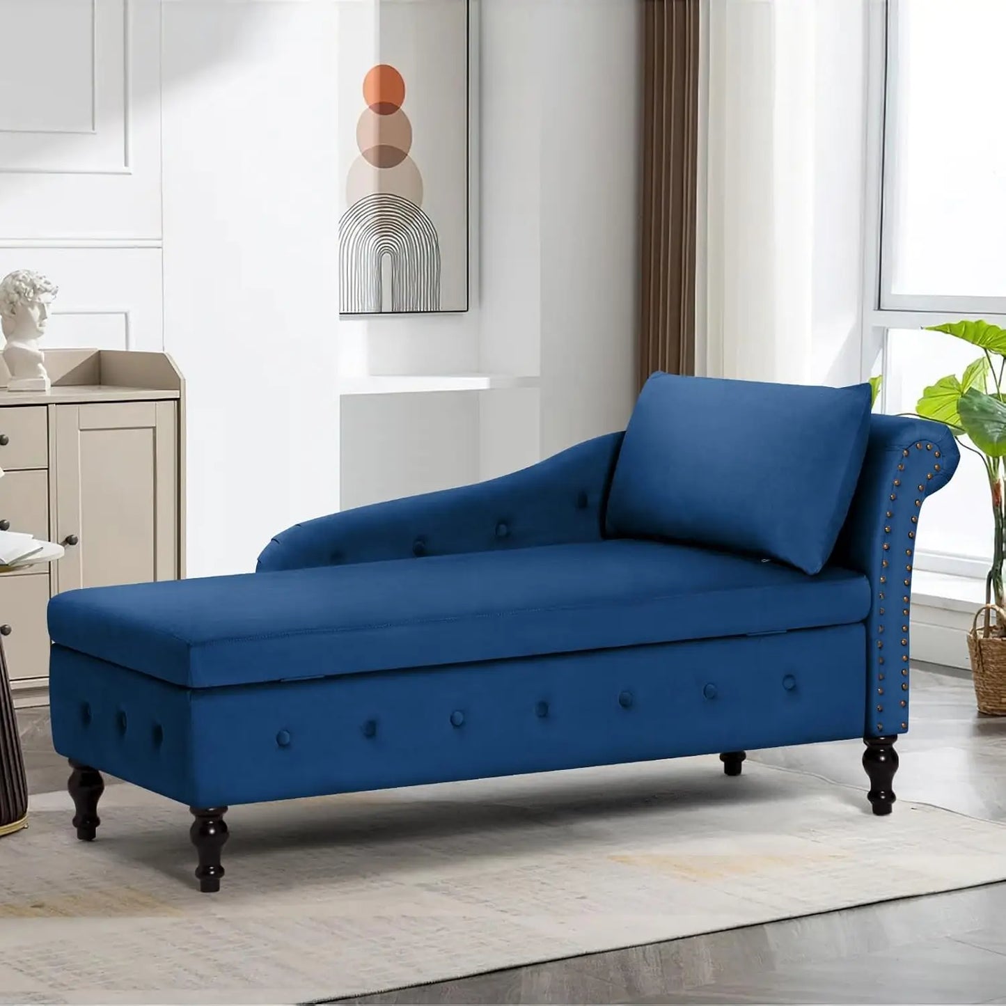 HUANZHUANG Button Tufted Velvet Chaise Lounge With Storage