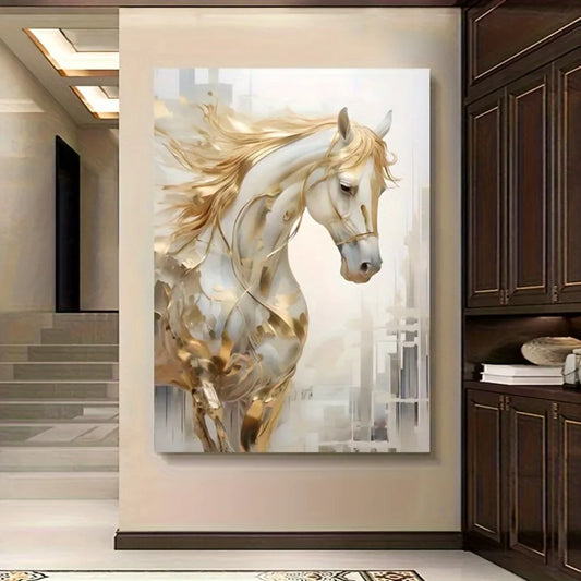 Frameless Modern Retro Golden Horse Wall Art Painting 31.49 x 47.24 Inches