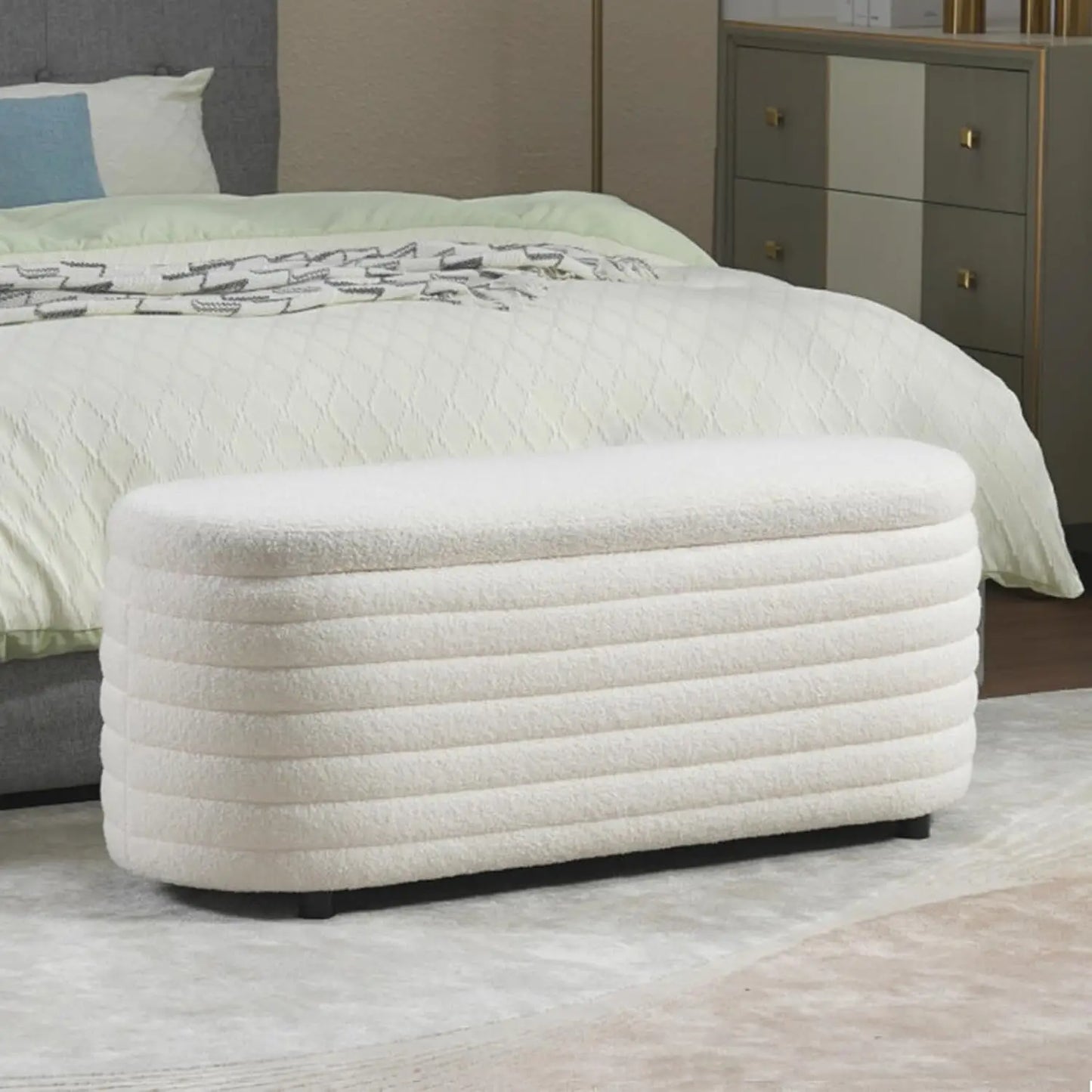 XMSJH Storage Teddy Ottoman Bench Upholstered Fabric