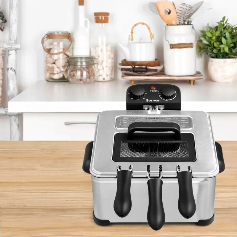 Costway Electric Deep Fryer 1700W Triple Basket Stainless