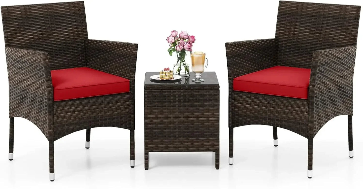 ANGDUO Outdoor Wicker Patio 3 Piece Bistro Set With Table