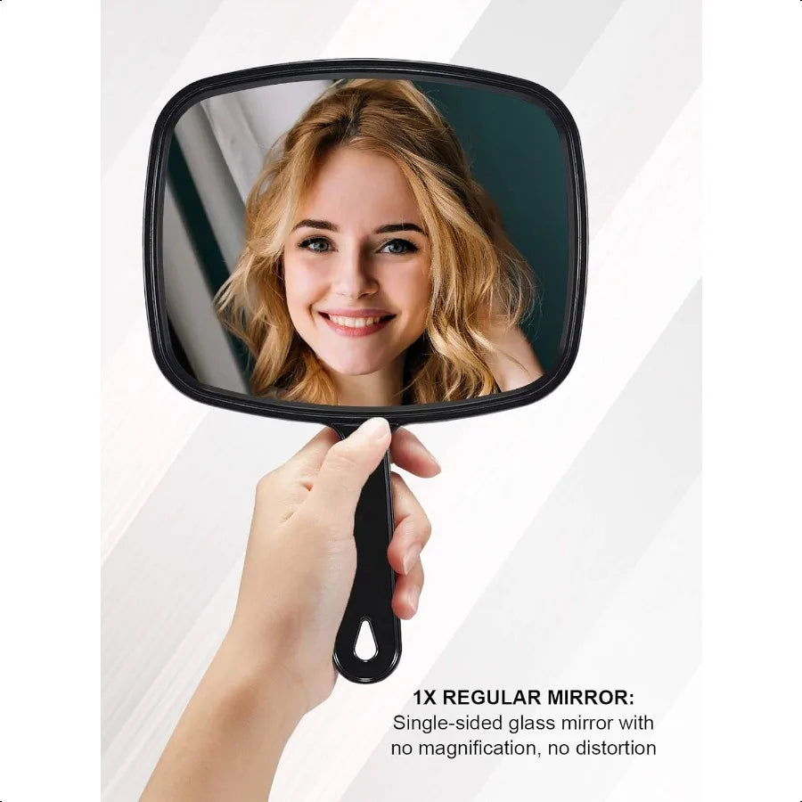 Hand Mirror Barber Hairdressing Handheld Mirror with Handle for Salon Square Black Medium
