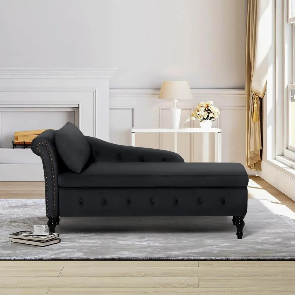 HUANZHUANG Button Tufted Velvet Chaise Lounge With Storage