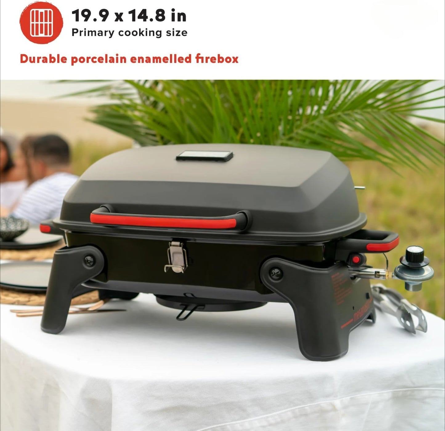 Megamaster 820-0065C One Burner Portable Gas Grill for Camping Outdoor Cooking Patio Garden Barbecue with Two Foldable Legs Red and Black