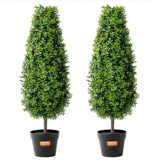 VEVOR 2 Pack 3 Foot Artificial Boxwood Topiary Tree Faux Plant UV Resistant Decor for Indoor and Outdoor Use