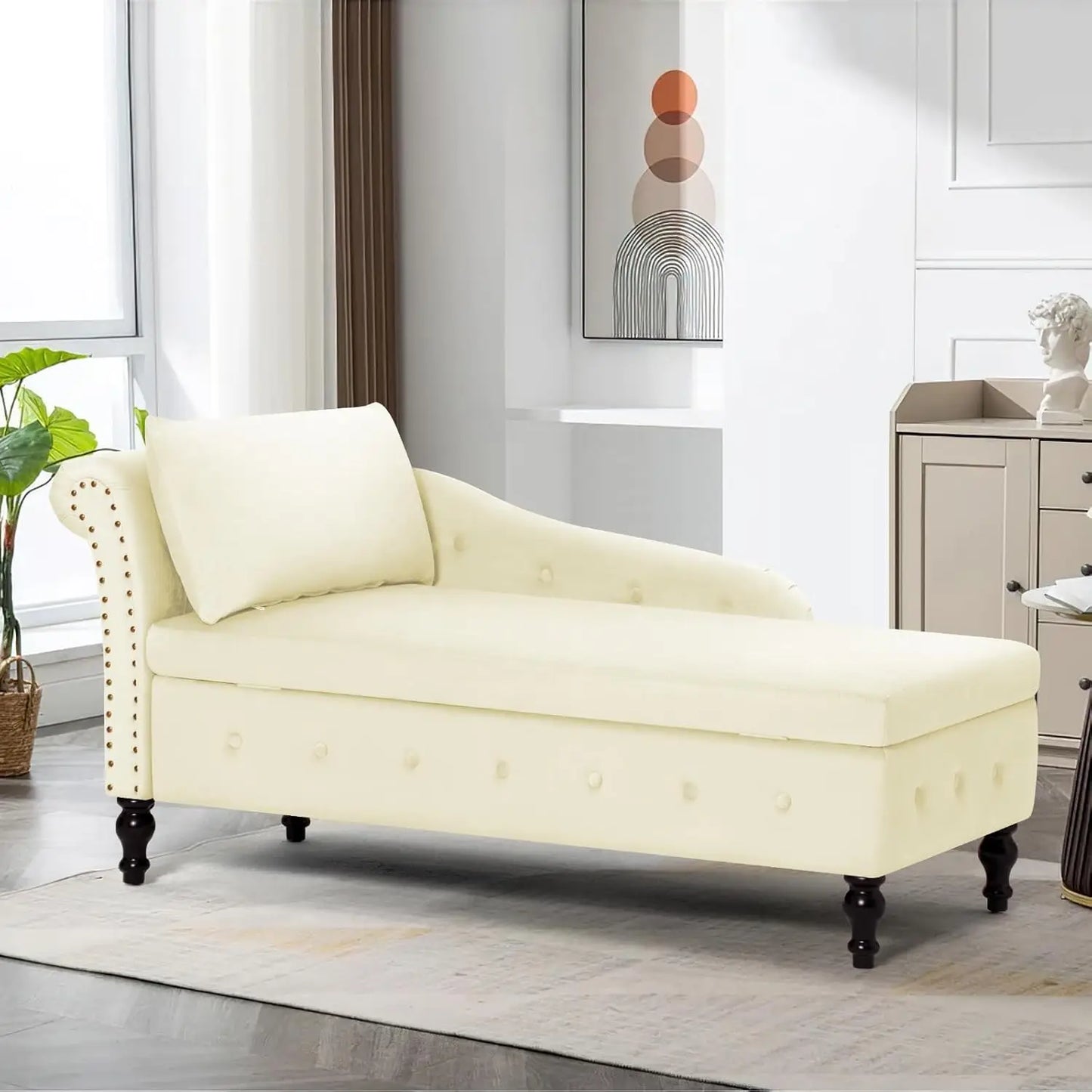 HUANZHUANG Button Tufted Velvet Chaise Lounge With Storage