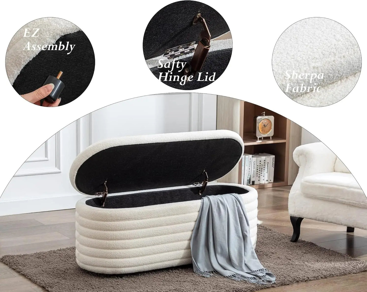 XMSJH Storage Teddy Ottoman Bench Upholstered Fabric