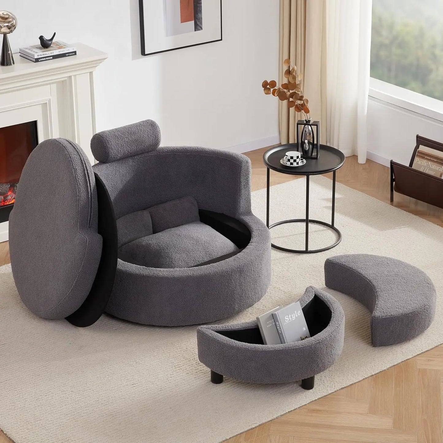 HUANZHUANG Swivel Barrel Chair With Storage And Pillows