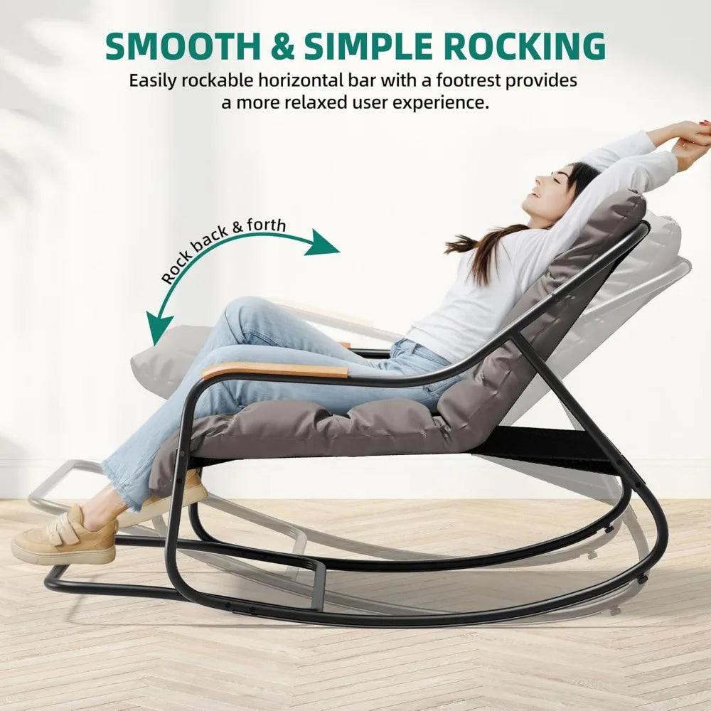 Modern Morocco Oversized Rocking Patio Chair With Teak Arms