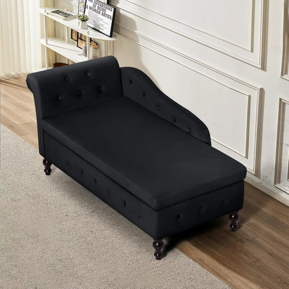 HUANZHUANG Button Tufted Velvet Chaise Lounge With Storage
