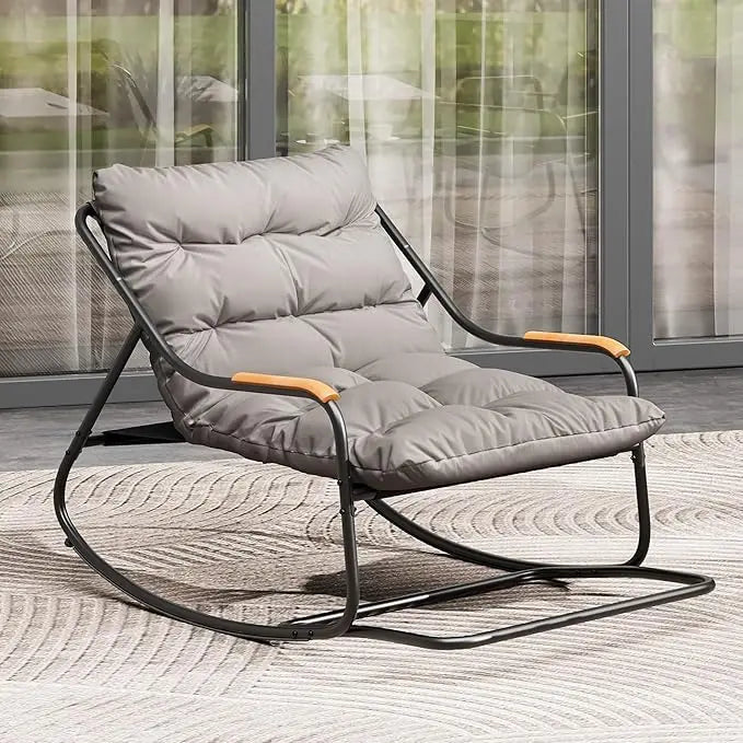 Modern Morocco Oversized Rocking Patio Chair With Teak Arms