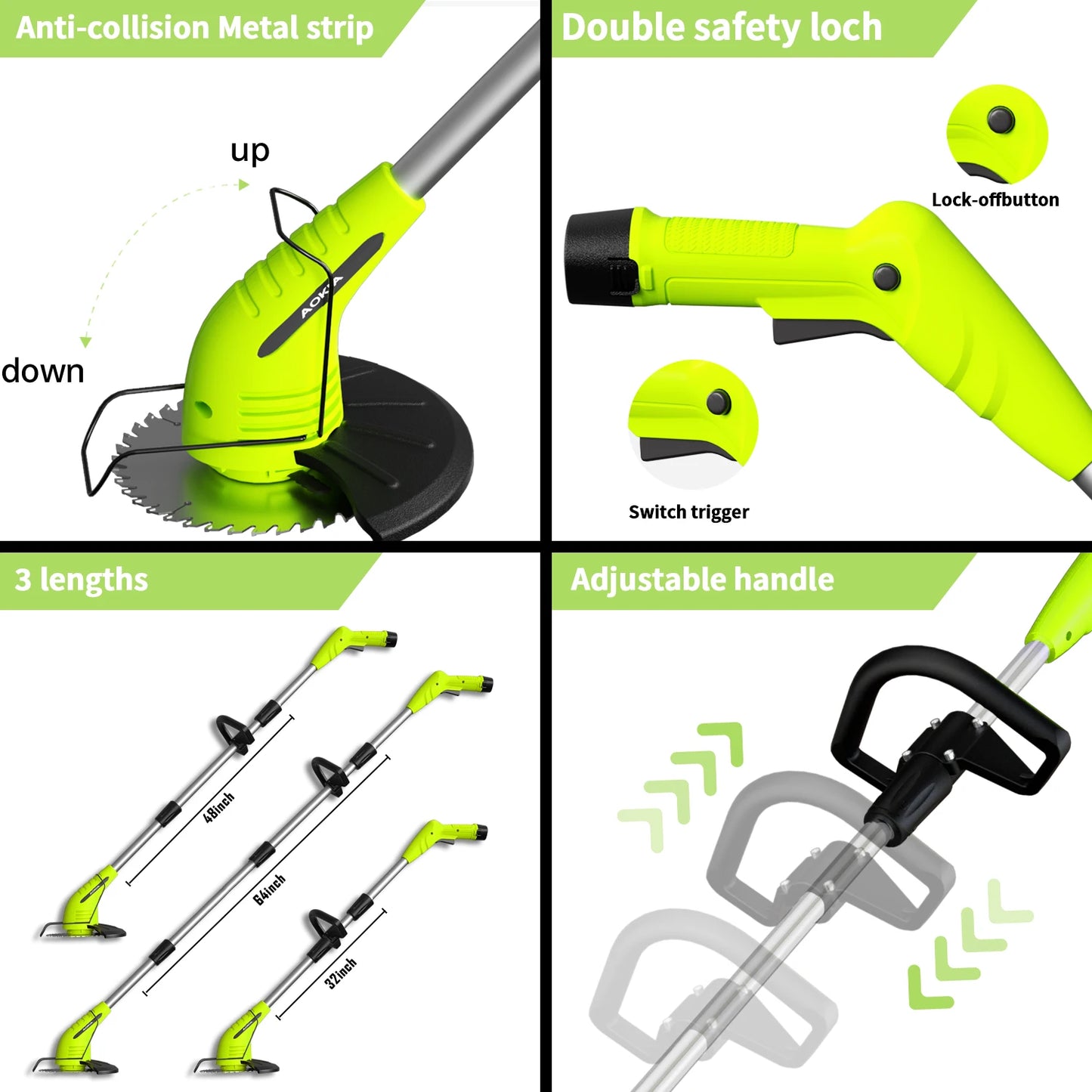 Aokia Cordless Electric Lawn Mower Telescopic Handle