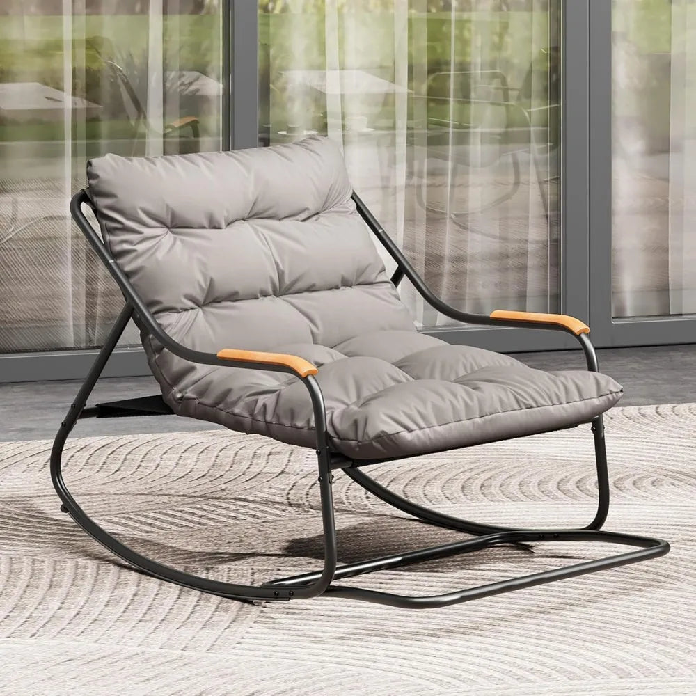 Modern Morocco Oversized Rocking Patio Chair With Teak Arms