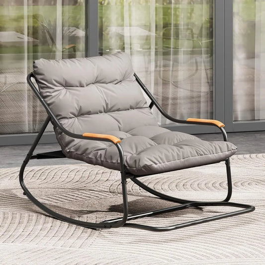 Modern Morocco Oversized Rocking Patio Chair With Teak Arms