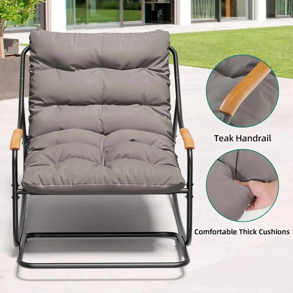 Modern Morocco Oversized Rocking Patio Chair With Teak Arms