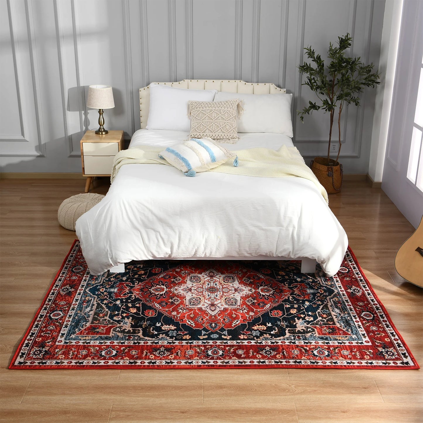 Boho Vintage Washable Bedroom Rug, Soft Accent Rugs for Living Room Dining Room, Non-Slip Non-Shedding Low-Pile Entryway Rug