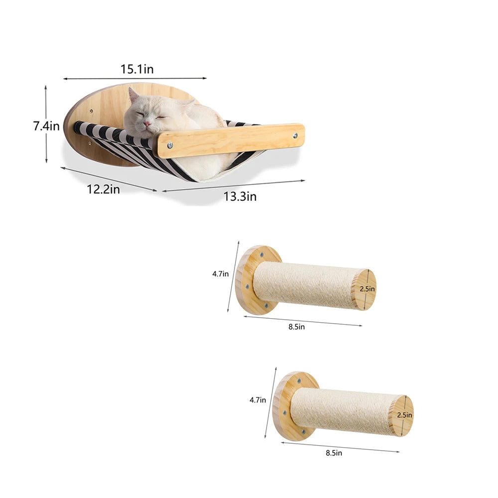 PETRAVELCN Cat Wall Mounted Hammock And Scratching Posts Set