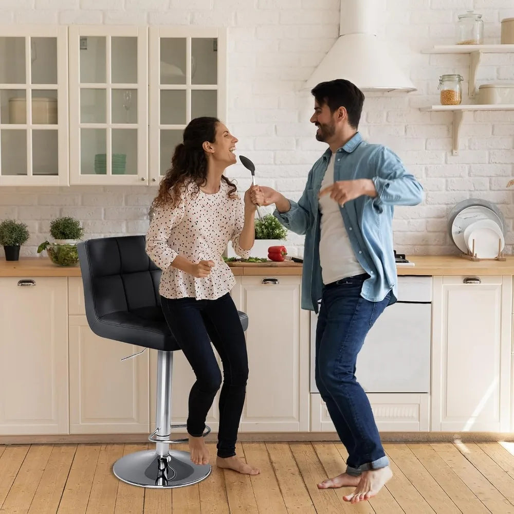 Upholstered PU Leather Saddle Bar Stools With Metal Base