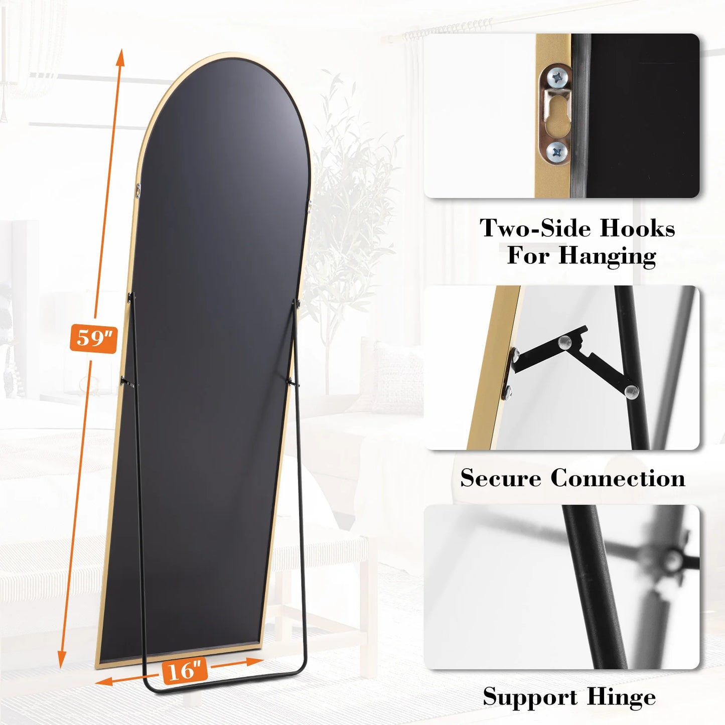 JHK Full Body Wall Mirror Aluminum Alloy Frame For Bathroom