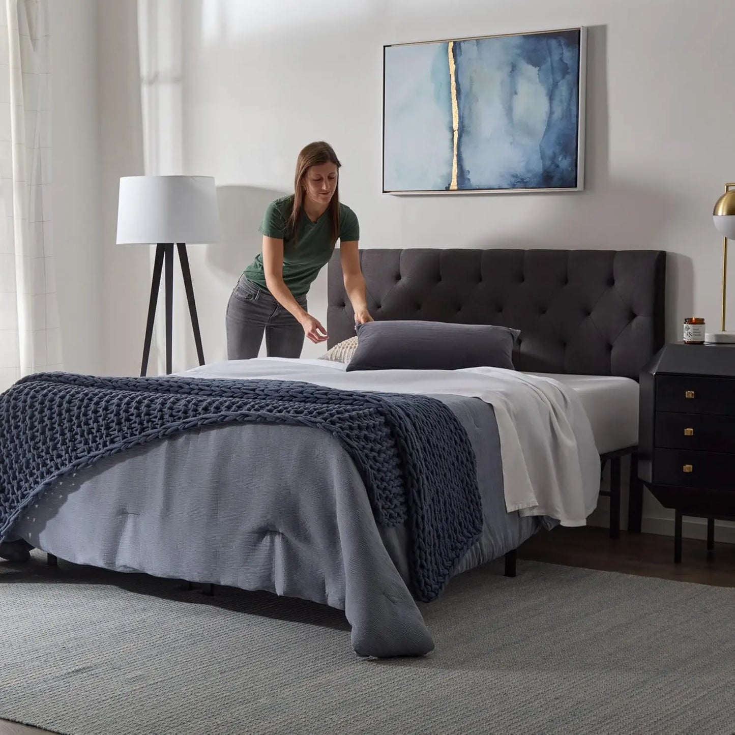 Mid-Rise Upholstered Headboard - Diamond Tufted - Padded Polyester - Adjustable Height from 34” to 46”